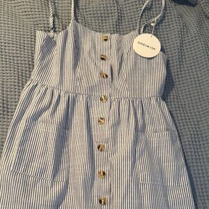 SHEIN Blue & White Striped Button-Front Pocket Sundress